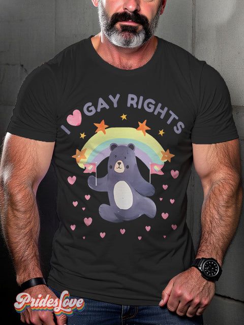 I Love Gay Rights Rainbow LGBTQ Gay Print T-shirt Black / S