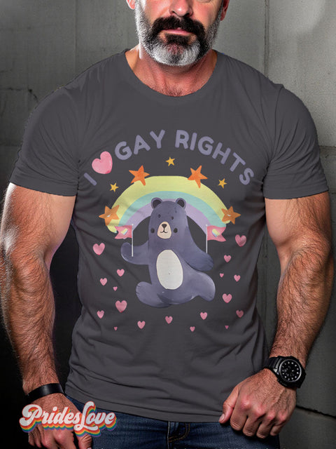 I Love Gay Rights Rainbow LGBTQ Gay Print T-shirt Gray / S