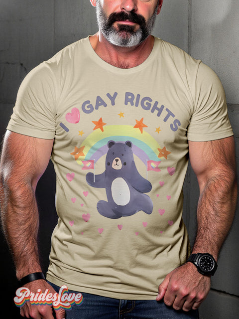 I Love Gay Rights Rainbow LGBTQ Gay Print T-shirt Sand / S