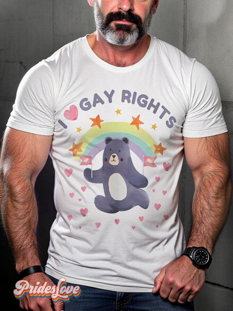 I Love Gay Rights Rainbow LGBTQ Gay Print T-shirt White / S