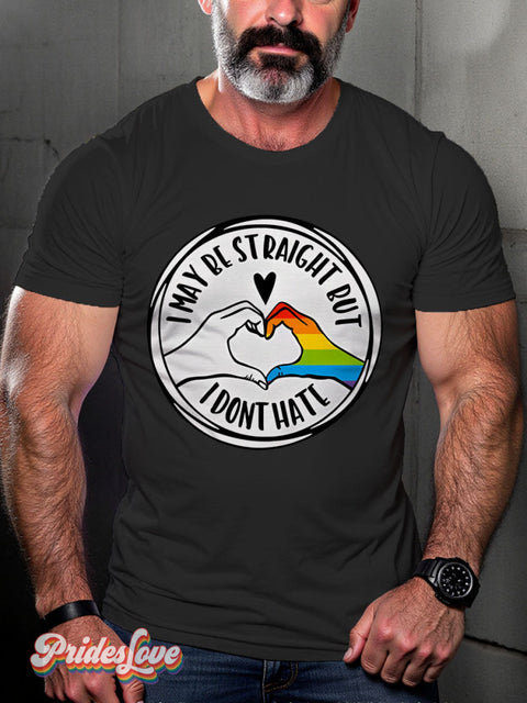 I May Be Straight But Don’t Hate Pride Gift Lgbt Rainbow Gay Print T-Shirt Black / S