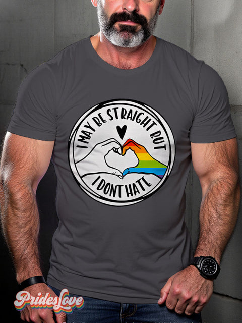 I May Be Straight But Don’t Hate Pride Gift Lgbt Rainbow Gay Print T-Shirt Gray / S
