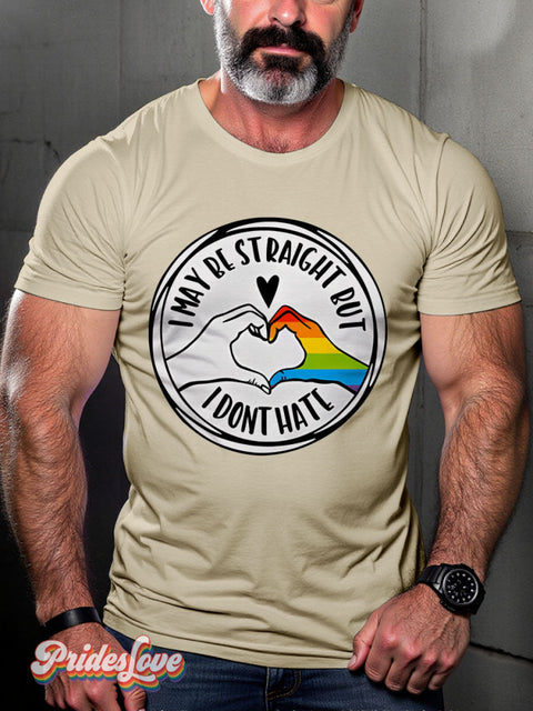 I May Be Straight But Don’t Hate Pride Gift Lgbt Rainbow Gay Print T-Shirt Sand / S