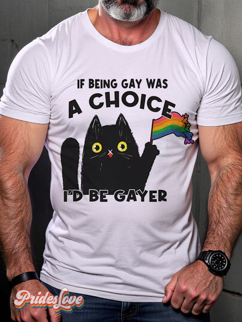 If Being Gay was a Choice Retro Cat Rainbow LGBTQ Gay Print T-shirt Multicolor / S