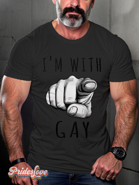 I’m With Gay Rainbow LGBTQ Print T-shirt Black / S