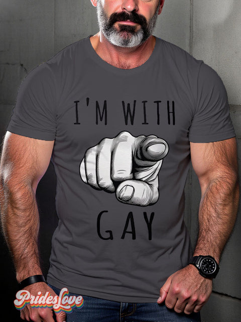 I’m With Gay Rainbow LGBTQ Print T-shirt Gray / S