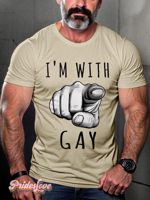 I’m With Gay Rainbow LGBTQ Print T-shirt Sand / S