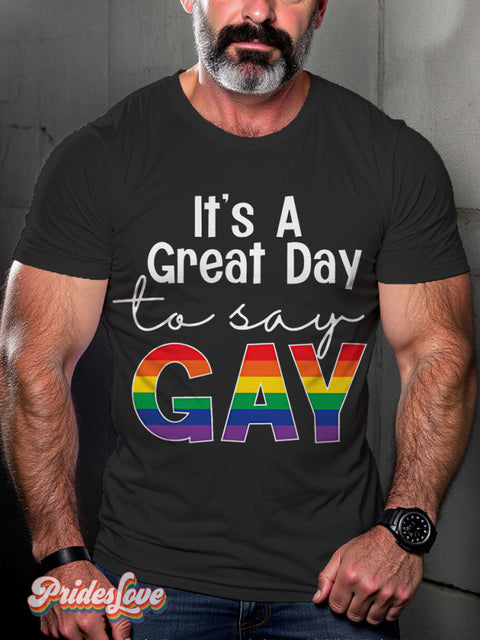 It’s OK To Say Gay Rainbow LGBTQ Gay Print T-shirt Black / S