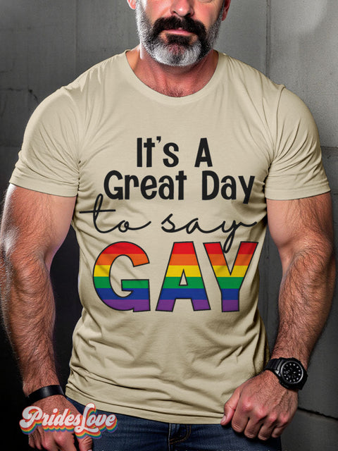 It’s OK To Say Gay Rainbow LGBTQ Gay Print T-shirt Sand / S