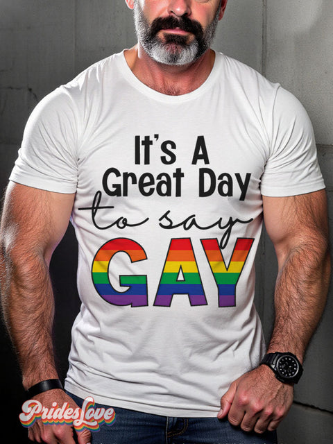 It’s OK To Say Gay Rainbow LGBTQ Gay Print T-shirt White / S