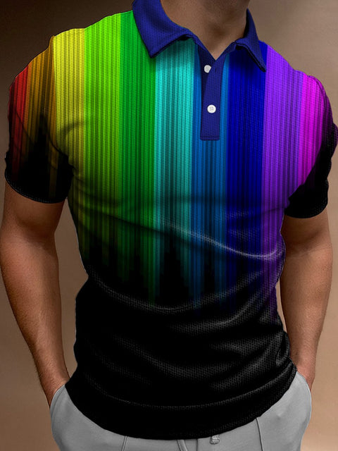 Rainbow Gradient Print Art Print Casual Polo Shirt