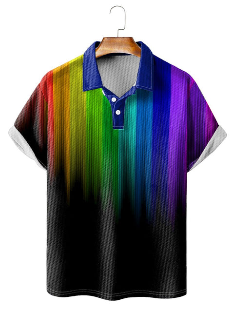 Rainbow Gradient Print Art Print Casual Polo Shirt
