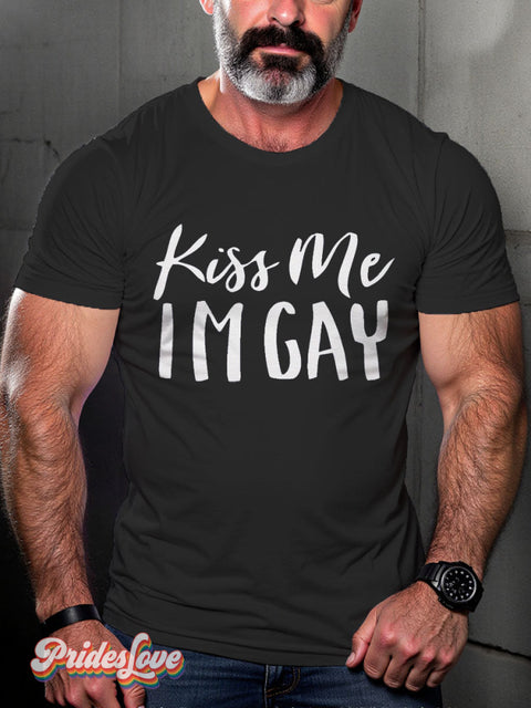 Kiss Me Gay Pride Rainbow LGBTQ Print T-shirt Black / S