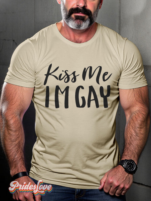 Kiss Me Gay Pride Rainbow LGBTQ Print T-shirt Sand / S