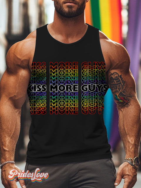 Kiss More Guys Rainbow Lgbtq Gay Print Men’s Tank Top Multicolor / S