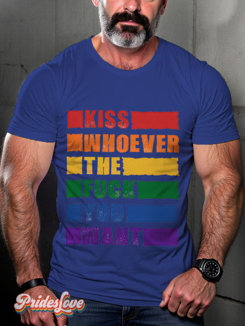 Kiss Whoever The Fuck You Want Pride Month Rainbow LGBTQ Gay Print T-shirt RoyalBlue / S