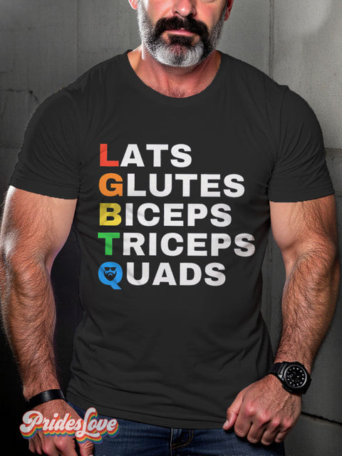Lats Glutes Biceps Triceps Quads Rainbow Lgbtq Gay Print T-Shirt Black / S