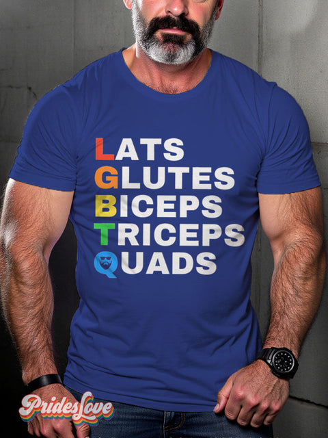 Lats Glutes Biceps Triceps Quads Rainbow Lgbtq Gay Print T-Shirt Royalblue / S