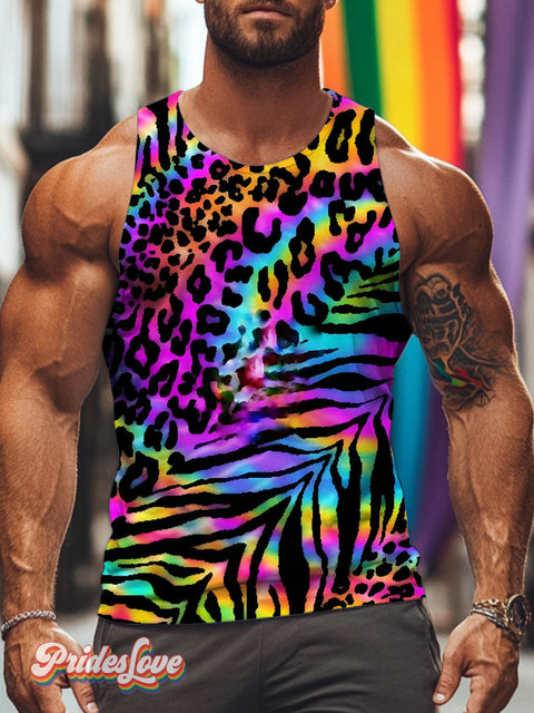 Leopard print Rainbow LGBTQ Gay Print Men’s Tank Top Multicolor / S