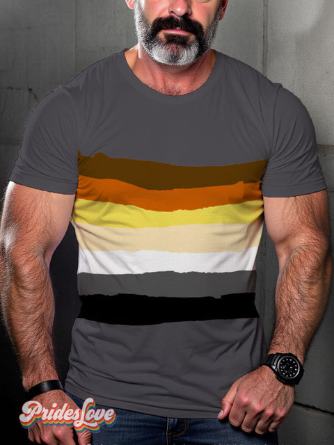 Lgbt Bear Flag Color Pride Casual Print T-Shirt Grey / S