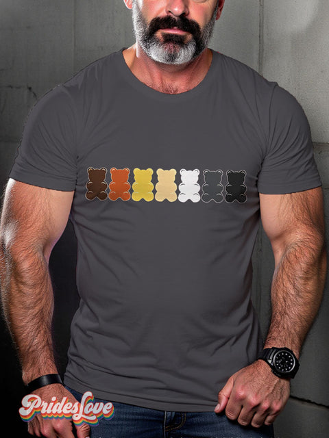 LGBT Bear Pride Gummy Bears Colorful Casual Print T-shirt Grey / S