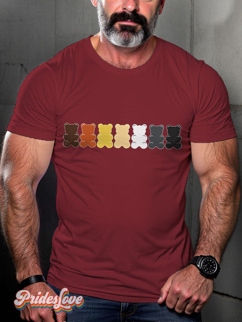 LGBT Bear Pride Gummy Bears Colorful Casual Print T-shirt Maroon / S