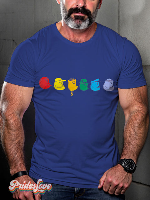 LGBT Bear Pride Rainbow Colorful Casual Print T-shirt Blue / S