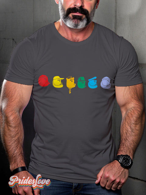 LGBT Bear Pride Rainbow Colorful Casual Print T-shirt Grey / S