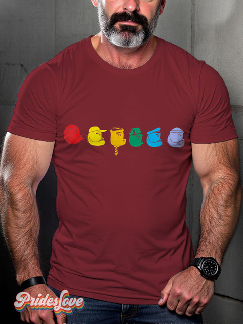 LGBT Bear Pride Rainbow Colorful Casual Print T-shirt Maroon / S