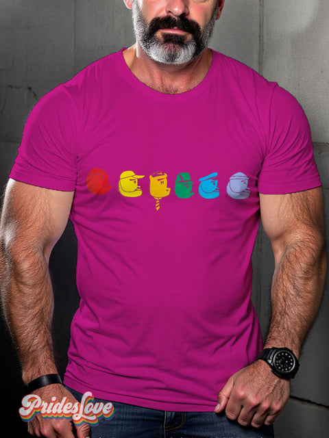 LGBT Bear Pride Rainbow Colorful Casual Print T-shirt Rose / S