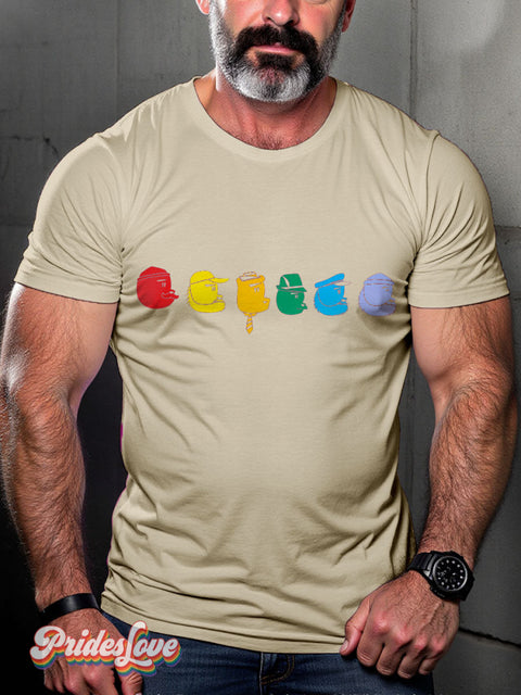LGBT Bear Pride Rainbow Colorful Casual Print T-shirt Sand / S