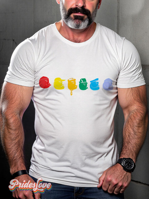 LGBT Bear Pride Rainbow Colorful Casual Print T-shirt White / S