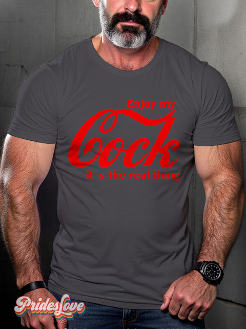 LGBT Enjoy My Cock Casual Print T-shirt Grey / S