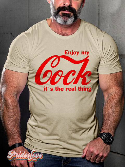 LGBT Enjoy My Cock Casual Print T-shirt Sand / S