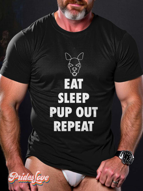 Lgbt Gay Leather Dog Eat Sleep Pup Out Repeat T-Shirt Multicolor / S