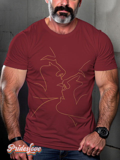 LGBT Gay Men Kisses Art Casual Print T-shirt Maroon / S
