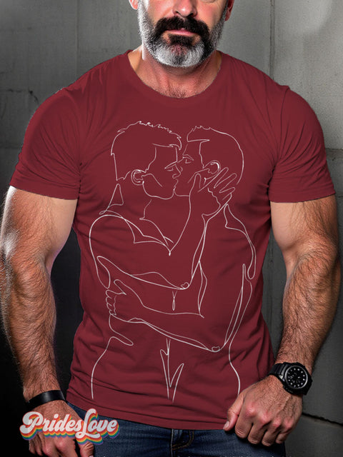 LGBT Gay Men Love Casual Print T-shirt Maroon / S