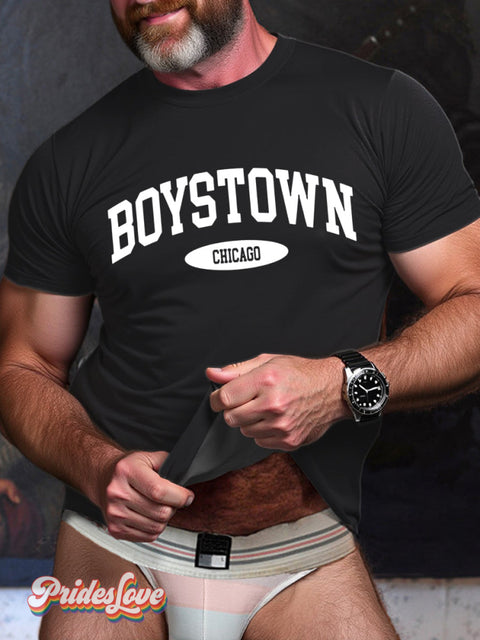 LGBT Gay Pride Boystown Chicago Art Print T-shirt Black / S