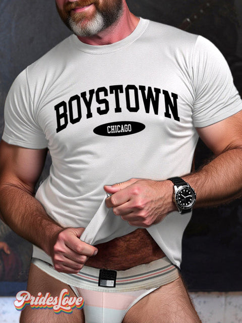 LGBT Gay Pride Boystown Chicago Art Print T-shirt White / S