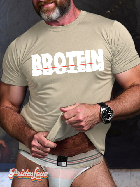 LGBT Gay Pride Brotein Print T-shirt Beige / S