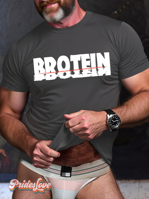 LGBT Gay Pride Brotein Print T-shirt Gray / S
