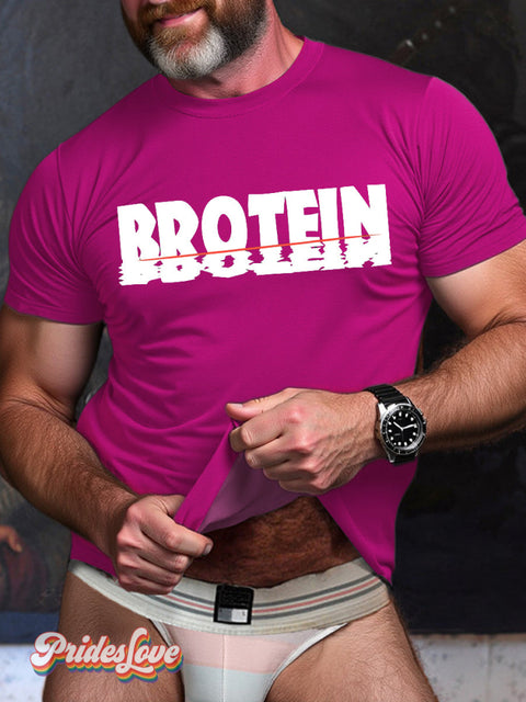 LGBT Gay Pride Brotein Print T-shirt Pink / S