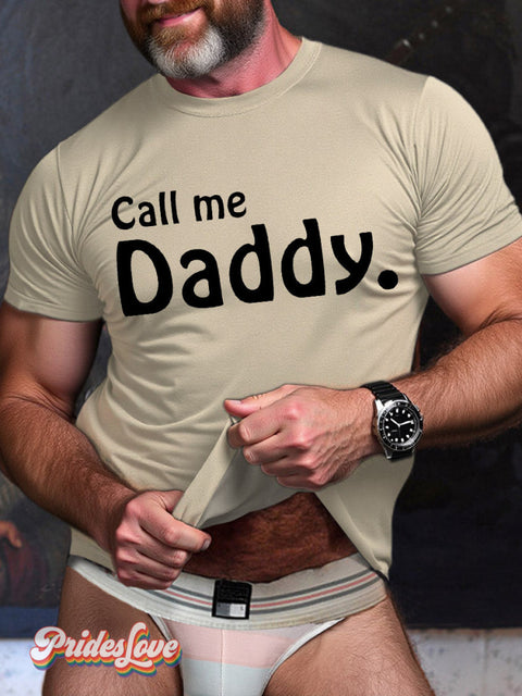LGBT Gay Pride Call Me Daddy Print T-shirt Beige / S