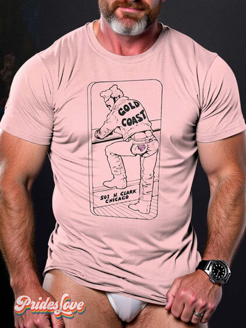 Lgbt Gay Pride Gold Coast Sexy Leather T-Shirt Pink / S