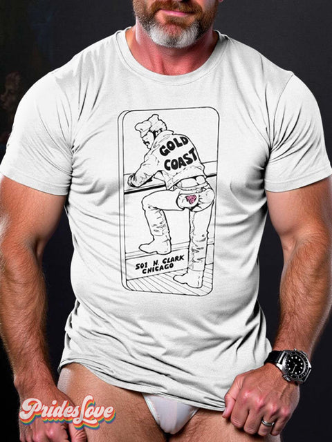 Lgbt Gay Pride Gold Coast Sexy Leather T-Shirt White / S