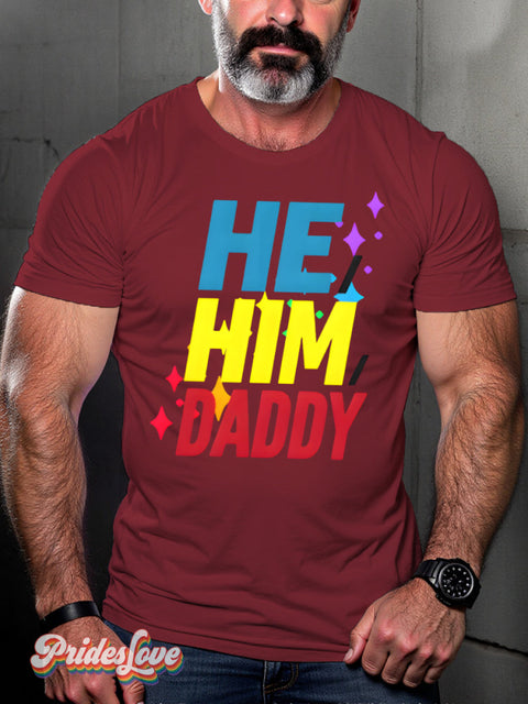 LGBT Gay Pride He Him Daddy Art Print T-shirt Red / S
