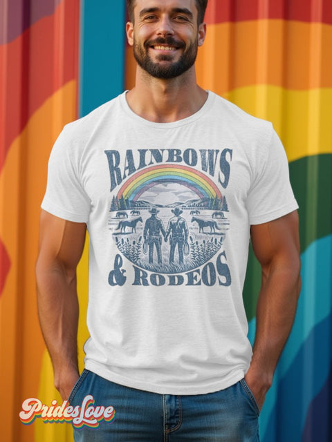 Lgbt Gay Pride Rainbows Cowboys Print T-Shirt White / S
