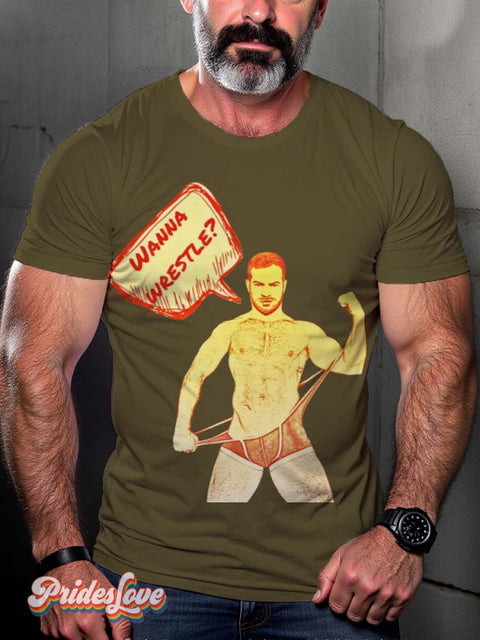 Lgbt Gay Pride Wanna Wrestle T-Shirt Green / S