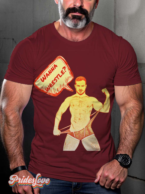 Lgbt Gay Pride Wanna Wrestle T-Shirt Red / S