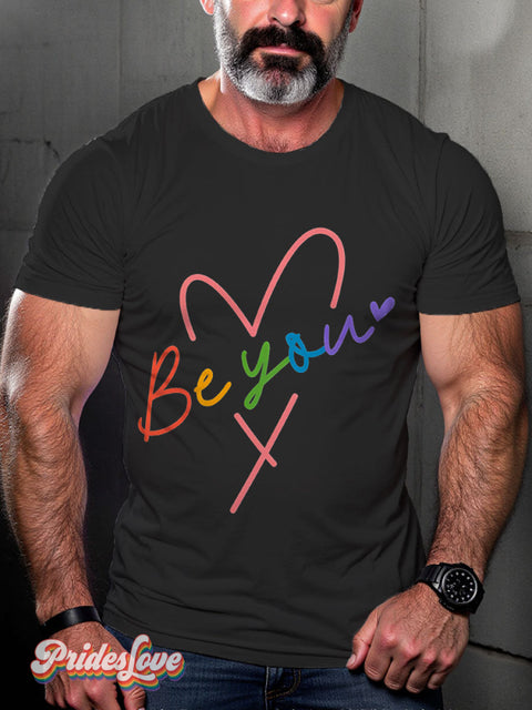 LGBT Heart Rainbow Be You Pride Casual Print T-shirt Black / S
